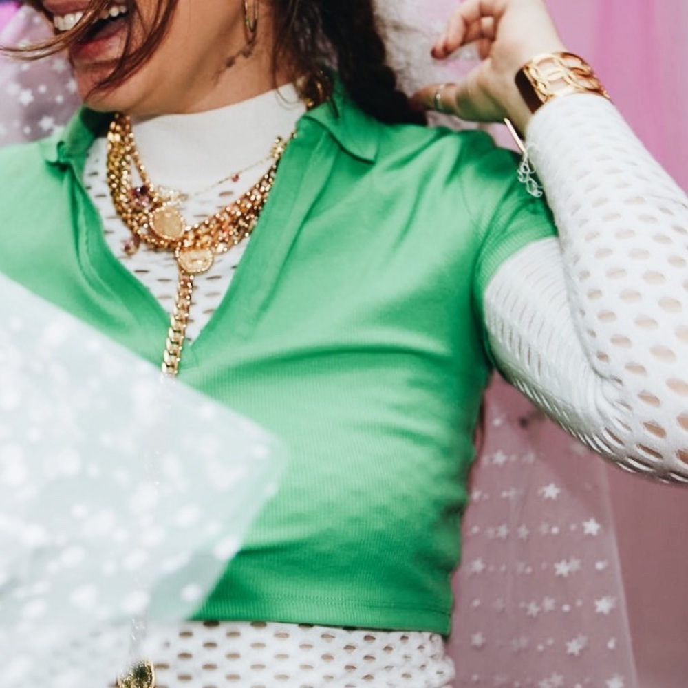Zara Green Ribbed V-Neck Crop Top